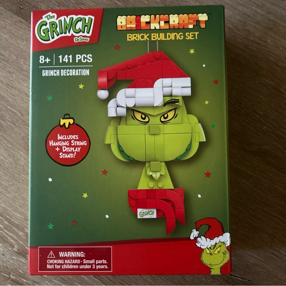 Grinch Brick Building Set with Santa Hat. BrickCraft ornament, 141 pcs